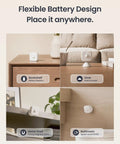 Smart MmWave Radar Motion Sensor in various installation spots: bookshelf, desk, metal shelf, bathroom. Flexible battery design.