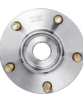 AWD Front Two Piece Wheel Bearing Hubs Kit For 2008 2015 Mitsubishi Lancer Replacement With 5 Lug Encoder ABS 4 Bolt Flange Rust Resistant Studs And Front Wheel Hub Assembly viewed from top