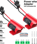 M12 Battery Adapter For Milwaukee Packs 12V Conversion Kit with red housing, switch fuse terminals for DIY RC cars and robotics.