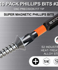 10-pack Phillips #2 magnetic screwdriver bits, 2-inch, S2 steel, 1/4-in hex shank for impact drivers