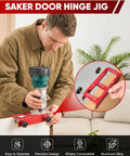 Man using Adjustable Door Hinge Jig For Aluminum Alloy Doors Router Template Fits Hinges From Two And A Half To Five Inches