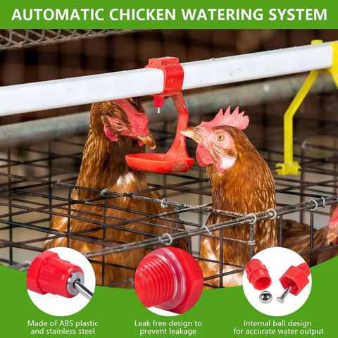 Screw Style Automatic Chicken Waterer Nipples 30 Pack No Fuss Setup Drip Free Poultry Drinkers for Hens in use with water system.