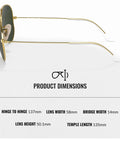 Side view of RB3025 Pilot Shape Non Polarized Sunglasses For Men And Women With G15 Green Lens, showing dimensions and specs.