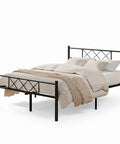 Queen Size Bed Frame With Integrated Headboard, Hella Sturdy Steel Base, Built Like A Tank For Serious Support in matte black