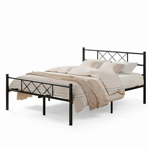 Queen Size Bed Frame With Integrated Headboard, Hella Sturdy Steel Base, Built Like A Tank For Serious Support in matte black