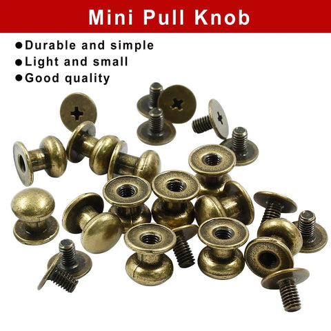 Mini Antique Bronze Round Drawer Knob Set Of 12 With Screws For Dresser Closet Chest Drawer Jewelry Box And Wooden Cases Tiny 8mm Head 9mm High Easy To Install Cabinet Pulls viewed from above