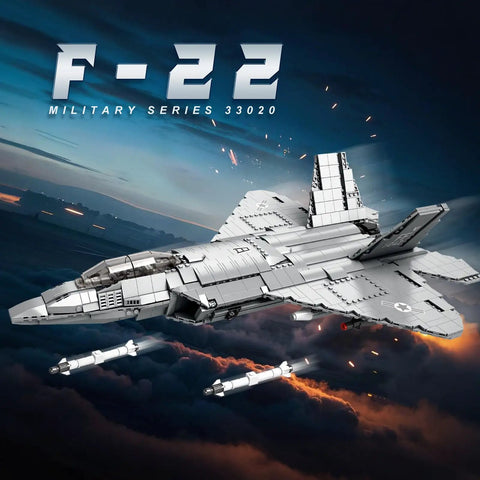 F-22 Raptor Fighter Jet Building Set For Adults And Aviation Fans flying with retractable landing gear in action pose