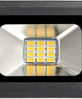 Front view of JUDYSSY 10W Led Flood Lights, Dc 12-24V Security Lighting with an aluminum housing and LED array.