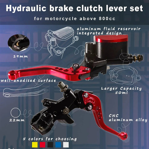 Extendable lightweight hydraulic clutch and brake lever set with 22mm master cylinder for motorcycles above 800cc