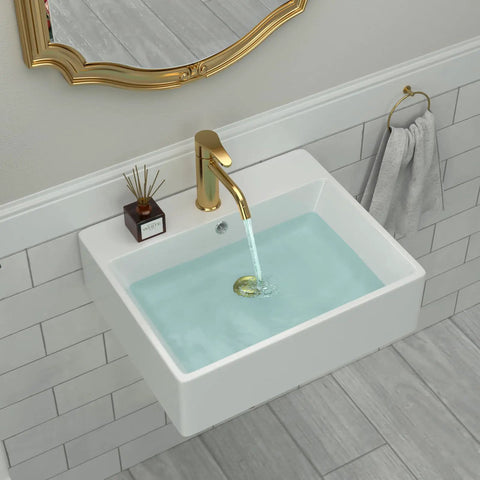 Wall Mounted Vessel Sink for Bathrooms, 20 by 18 Inch Rectangle White Porcelain Ceramic Vessel Sink With Faucet Hole and Overflow
