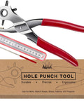 Heavy Duty Belt Hole Puncher For Leather 6 Size Revolving Hole Punch Tool With Ruler And Deburring File, visible packaging and tools