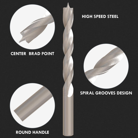 Brad Point Wood Drill Bit Set 29 Pieces With Double Flute HSS Bits for Carpenters; close-up showing design features.