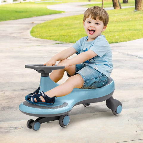 Trendy Swing Ride On Wiggle Car With Glowing Wheels And Easy Twist Steering Designed For Toddlers Age 3 Plus Zero Batteries Needed Tough Blue Frame with boy.