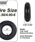 Heavy Duty Inner Tube 4.10/3.50-6 With TR-87 Angled Valve Stem for mowers and more, diagram showing dimensions and valve stem