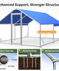 Top Notch Heavy Duty Chicken Coop Run With Thick Hardware Cloth For 20 Chickens, showing blue waterproof cover and strong structure.