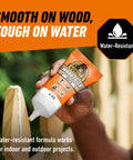 Pro Grade White Wood Filler That Kicks Out Nasty Cracks Holes And Gouges Water Resistant Paint Ready Acrylic Formula in hand, 6 oz tube.