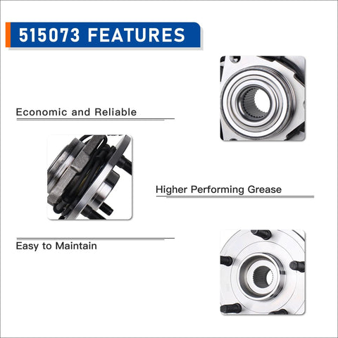 Close-up of Pair 515073 Front Wheel Bearing And Hub Assembly For 2004 2005 Dodge Ram 1500 5 Lug With ABS Direct Fit Replacement