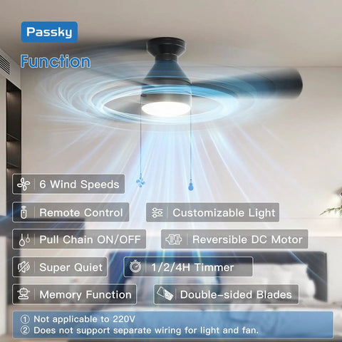 Modern 42 Inch Low Profile Ceiling Fan In Sleek Black With Whisper Quiet Motor Providing Super Smooth Cooling Airflow And Bright Led Lighting With Remote And Pull Chain Options features light, remote, and pull chains.