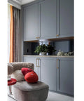 10 Pack Polished Brass Cabinet Pulls installed on gray kitchen cabinets for modern look and easy use