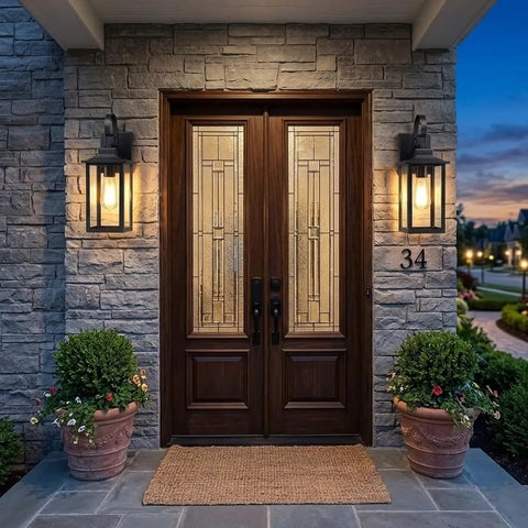 Large Outdoor Wall Lights Two Pack Matte Black With Clear Glass Modern Exterior Fixtures For Front Porch by stylish entryway.