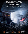 Roadside Lifesaver All In One Jump Starter With Air Compressor And USB C Fast Charge 8000A Peak LED light under hood