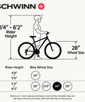Diagram of Discover 2 Hybrid Bike With 700c Wheels And 21 Speed EZ Fire Shifters size guide for rider height and wheel size options.