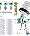 Paint Sprayer Kit With Quick Mixing Cup, HVLP Spray Gun, 1.4, 1.7, And 2.0mm Nozzles, 10 Disposable 600ml Cups, For Cars, Furniture, And Fences, Green