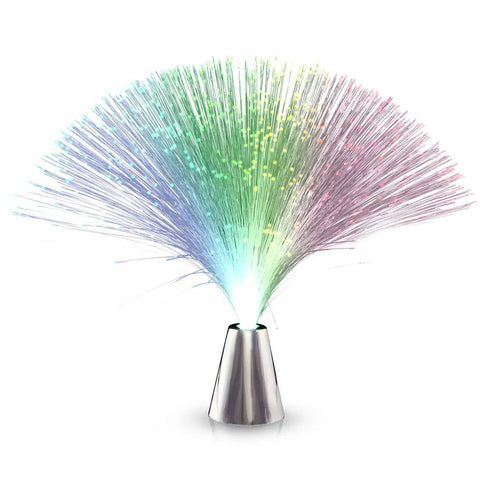 Lit Fiber Optic Party Centerpieces With Color Changing LED Lights Set Of 12 Sleek Silver Bases Easy Button Control displayed