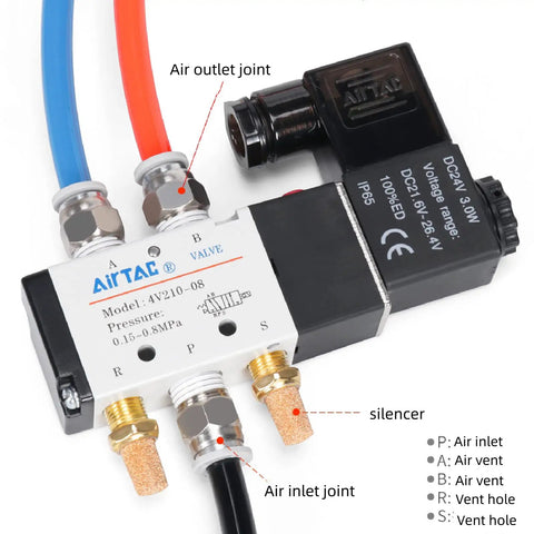 AC110V Pneumatic Solenoid Valve 4V410-15 Two Position Five Way Pilot Operated Half Inch Port Aluminum Body with vent silencer connections