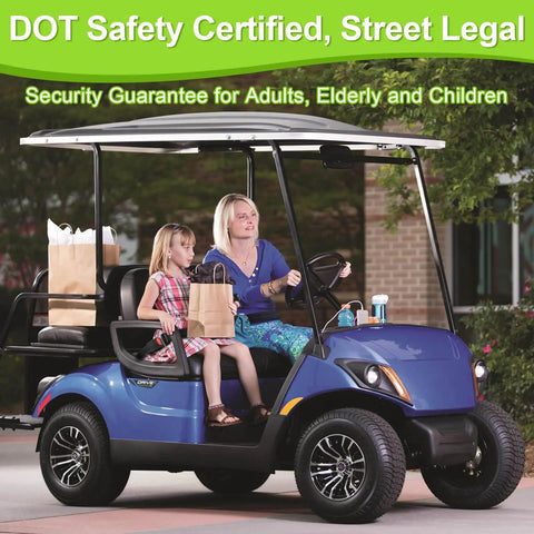 Sweet 61 Inch Retractable Dot Lap Seat Belt Universal Two Point Adjustable Strap For Golf Carts in use with passengers.