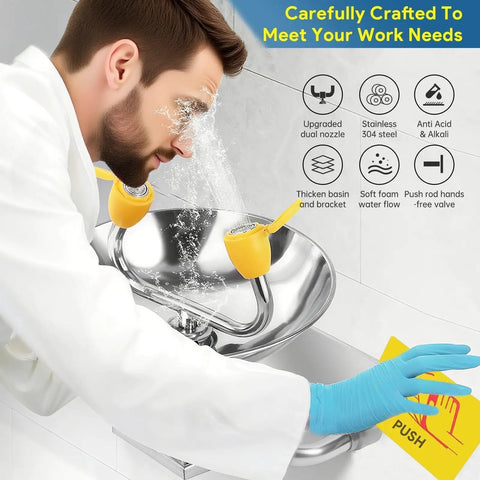 Wall Mount Eyewash Station With Double Nozzles 304 Stainless Steel Emergency Eyewash Unit Indoor Outdoor Use Must Have Eyewash Kit