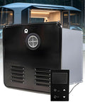 12V Electric Instant Hot Water Heater For Camper And RV Shower with Smart Temp Regulation and control panel displayed.