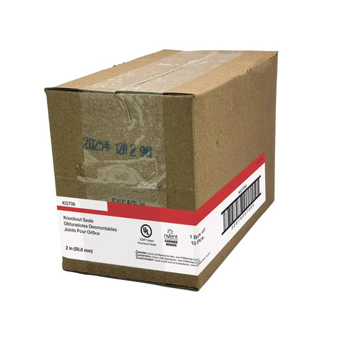 Heavy Duty Galvanized Metal Knockout Seals Pack Of 100 Self Centering Conduit Fittings Rust Proof Design boxed for shipment.