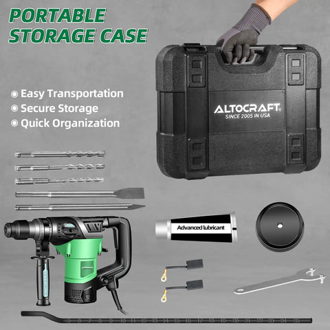 4 Function Electric Rotary Hammer Drill Corded 1-1/4 Inch 13 Amp 1500W with accessories and storage case for masonry work