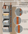 Hanging Closet Organizer 4 Tier With Detachable Fabric Bins And Collapsible Baskets, Easy Access Open Shelf Design, Gray