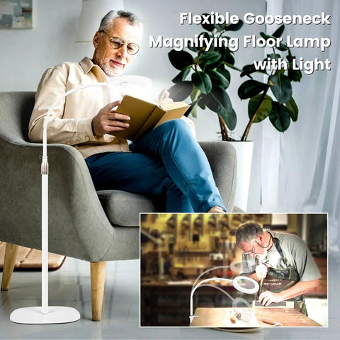 12X Magnifying Glass With Light And Stand For Craft Pros And Esthetician Work 24 Inch Gooseneck Adjustable Swing Arm Magnifier Lamp