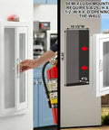 Recessed 10 Pound Fire Extinguisher Cabinet With Alarm, White Steel Wall Mount Safety Box With Magnetic Door and Clear Window