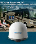 In Motion RV Satellite Antenna With Auto Multi Satellite Tracking For Road Trips Roof Mount Dome High Performance Mobile TV Antenna White