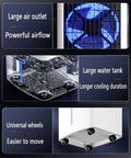 Portable Evaporative Swamp Cooler Game Changer With 10L Tank, large air outlet, visible water tank, and universal wheels for easy movement.