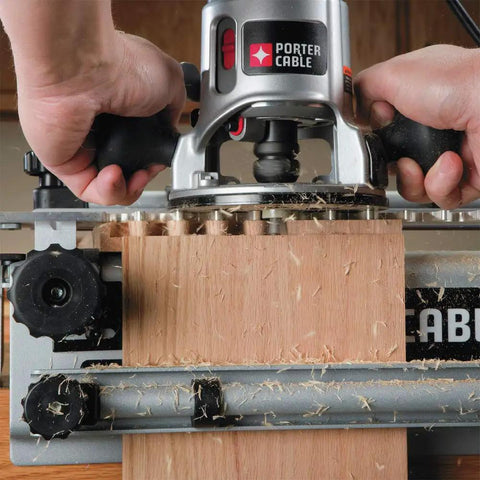 Woodworker using Dovetail Jig 12 Inch Kit With 4211 Template For Half Blind, Rabbeted Half Blind And Sliding Dovetails
