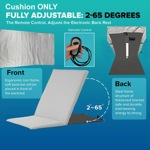 Cool Electric Lifting Backrest For Bed That Lets You Sit Up Easy With Smooth Pump System Perfect For Seniors And Expecting Moms To Chill In Comfort All Day Long, showing remote and adjustable angles.