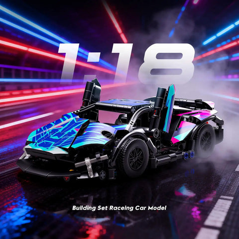 Dope Cyber Style Race Car Building Kit 1 18 Scale Model Car Set For Adults With Neon Inspired Colors And Open Mechanical Design, 1:18 scale