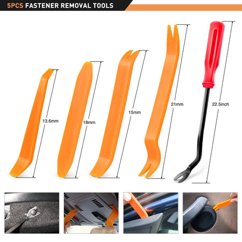 420 Piece One-Stop Fender Molding Clips Kit with sealer showing 5 orange trim removal tools and red handle tool