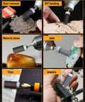 Various uses of the 40Pcs Reusable Sanding Rolls And Sticks Kit For Rotary Tool One Eighth Inch Shank Pro Grade 180 Grit