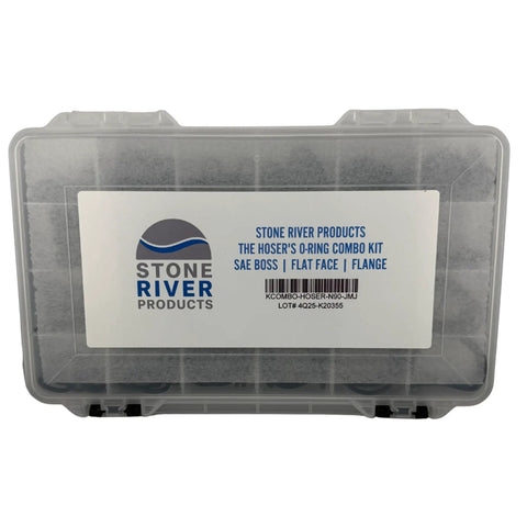 Hoser’s Combo Kit For Hydraulic Boss Flat Face Flange O Ring Assortment case with label, transparent plastic box
