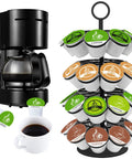 Super Handy 36 Pod K Cup Organizer That Spins 360 Degrees Detachable Coffee Pod Holder next to coffee maker with K-Cups