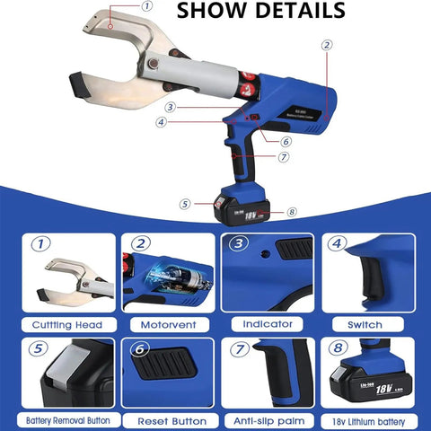 Super Heavy Duty Rechargeable Battery Operated Hydraulic Cable Cutters With Auto Ratchet Feature Cuts Copper Aluminum Armored Wires Effortlessly No Hassle Cordless Wire Cutter