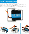 Dual Axis Waterproof 35Kg Servo For Robot Arm RDS3235 with U Mounting Bracket, front view, showing metal gears and wiring