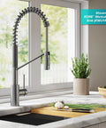 Oletto Commercial Style Pull Down Kitchen Faucet with QuickDock Top Mount, Spot Free Stainless Steel, single handle, 360 swivel installed