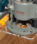 Top Tier Router Guide Rail Adapter For Bosch 1617 Plunge Router With Track Saw Compatibility, clear acrylic body, precise tracking.